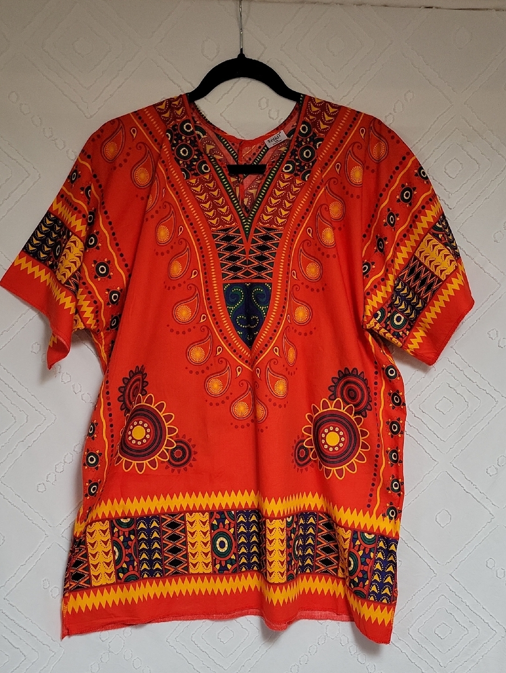 Spirit Orange Dashiki-Style Tunic with Yellow and Black Accents